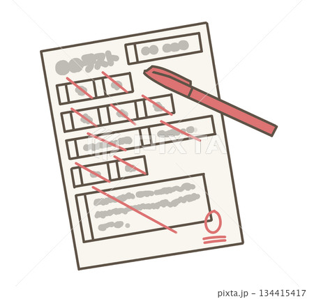 0点のテストと赤ペンのイラスト 134415417