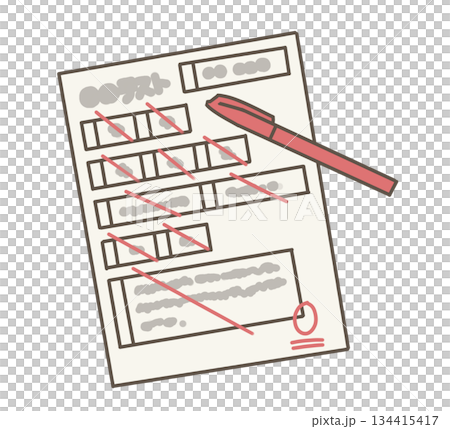 0点のテストと赤ペンのイラスト 134415417