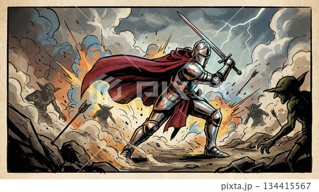 雷鳴轟く戦場：騎士とゴブリン 134415567