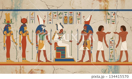 古代エジプトの壁画:神々とファラオの謁見 古代エジプトの壁画:神々とファラオの謁見 134415570