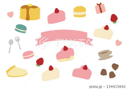 かわいいケーキのイラスト素材セット かわいいケーキのイラスト素材セット 134415642