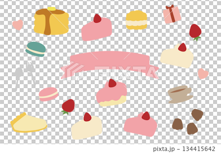 Cute cake illustration material set Cute cake illustration material set 134415642