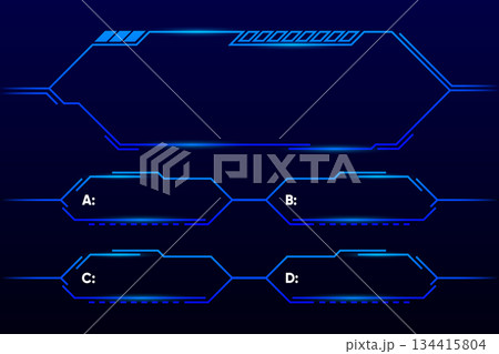 Quiz game or intellectual challenge contest template. Quiz blue neon. TV show or trivia game. Vector illustration. 134415804