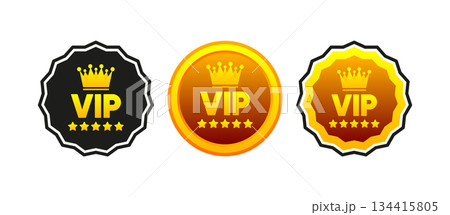 VIP premium membership golden and black badges. Exclusive vip member. Vector illustration. VIP premium membership golden and black badges. Exclusive vip member. Vector illustration. 134415805