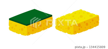Scrub Sponge. Dish washing tool. Housing floor washing and scrubbing cleaning brush. Concept of cleanliness. Vector illustration. 134415809