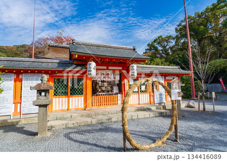 京都府宇治市 宇治神社の本殿と茅の輪 京都府宇治市 宇治神社の本殿と茅の輪 134416089