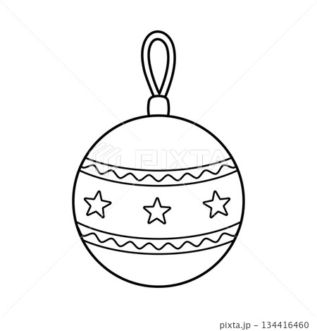 Christmas bauble outline illustration with stars for coloring pages and holiday designs Christmas bauble outline illustration with stars for coloring pages and holiday designs 134416460