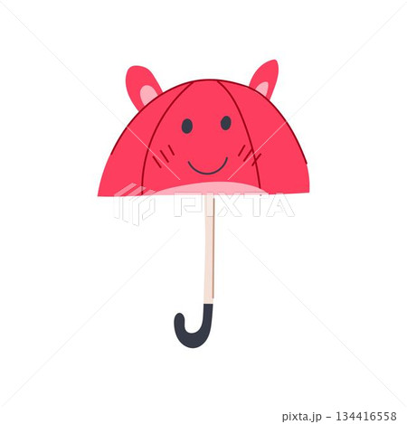 Pink umbrella with smiling animal face and ears 134416558