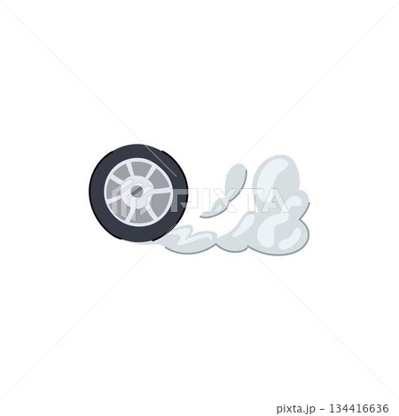 Car wheel generating smoke from speeding or braking 134416636