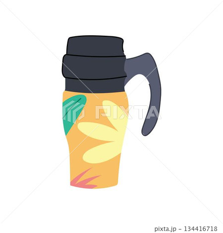 Portable travel mug holding hot coffee or tea 134416718