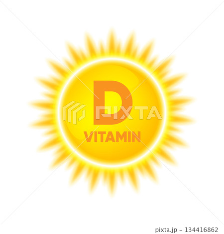 Sun, dawn, summer and good weather. Yellow Sunlight. Flash light effect. Glowing light effects. Vitamin D. Vector illustration. 134416862