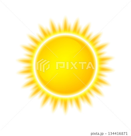 Sun, dawn, summer and good weather. Yellow Sunlight. Flash light effect. Glowing light effects. Vitamin D. Vector illustration. 134416871
