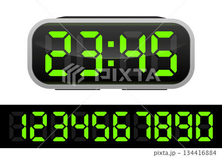 Digital Clock on white background. Alarm with digital number design. Clock icon for hour, watch, alarm signs. Vector illustration. Digital Clock on white background. Alarm with digital number design. Clock icon for hour, watch, alarm signs. Vector illustration. 134416884