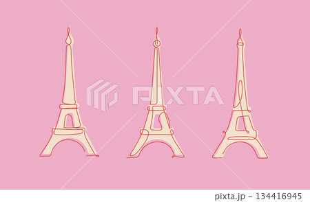 Eiffel tower three variations linear art style pink 134416945