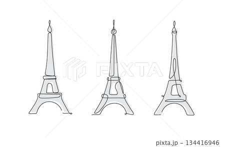 Eiffel tower three variations linear art style 134416946