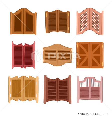 Saloon doors illustration set showcasing various wild west styles 134416988