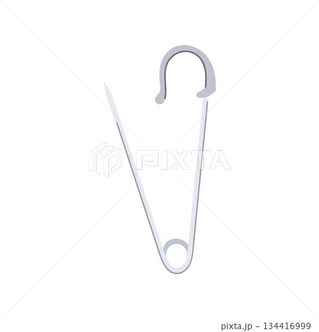 Silver safety pin with open clasp for fastening fabric Silver safety pin with open clasp for fastening fabric 134416999