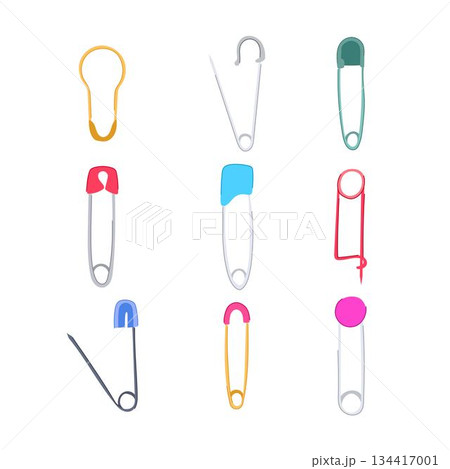 Collection of assorted safety pins for fastening fabric Collection of assorted safety pins for fastening fabric 134417001