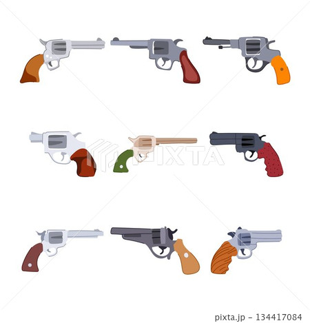 Collection of nine classic handgun revolvers illustration 134417084