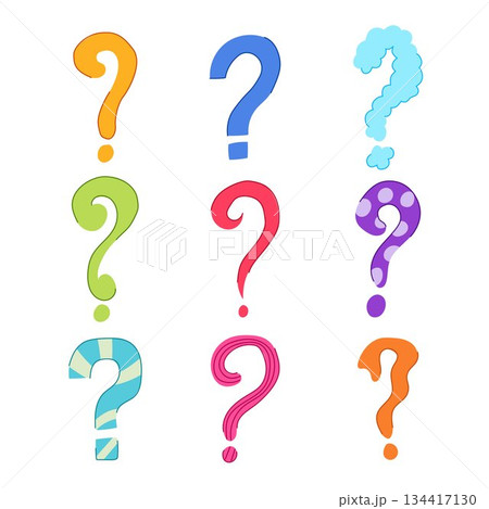 Colorful stylized question marks representing questions, doubts, and inquiry 134417130