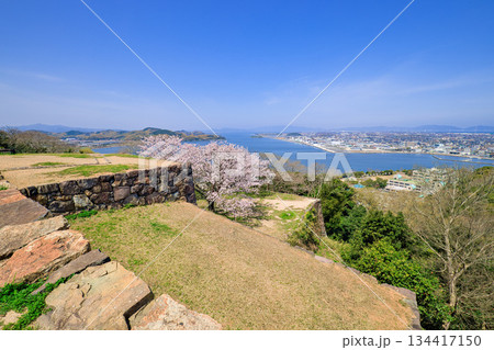 〈鳥取県〉桜と米子城跡からの眺望 米子港周辺 4月 〈鳥取県〉桜と米子城跡からの眺望 米子港周辺 4月 134417150