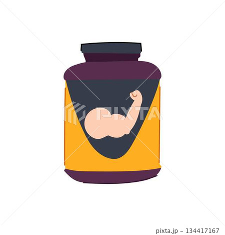 Protein supplement jar for muscle building and fitness 134417167