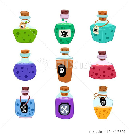 Collection of cartoon poison magic potion bottles Collection of cartoon poison magic potion bottles 134417261