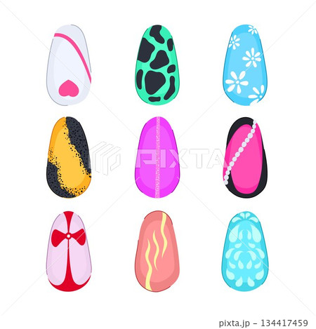 False nails displaying diverse colorful nail art designs False nails displaying diverse colorful nail art designs 134417459