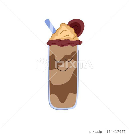 Kawaii chocolate milkshake character smiling illustration 134417475