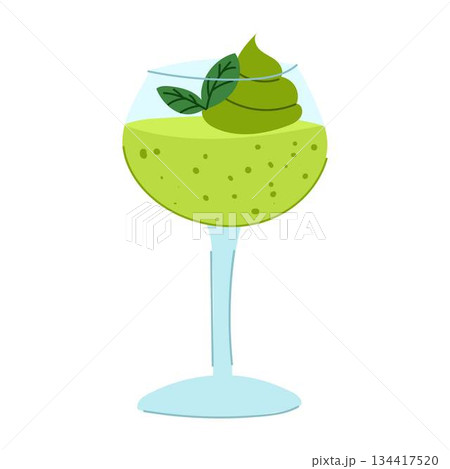 Matcha green tea dessert in glass illustration 134417520
