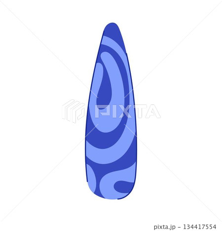 Almond nail art with swirling blue pattern design Almond nail art with swirling blue pattern design 134417554