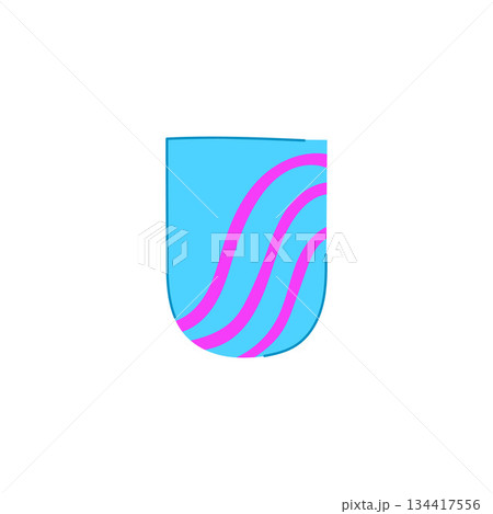 Fingernail with blue and pink wavy stripe design Fingernail with blue and pink wavy stripe design 134417556