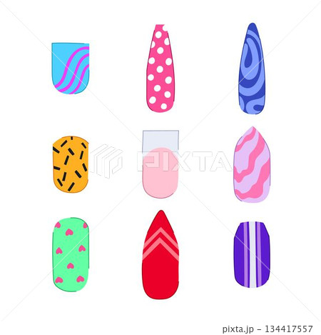 Collection of colorful artificial nails with various designs Collection of colorful artificial nails with various designs 134417557
