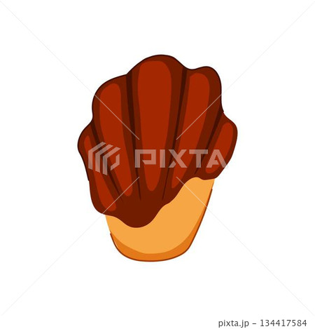 Madeleine dipped in chocolate, presenting a sweet dessert 134417584