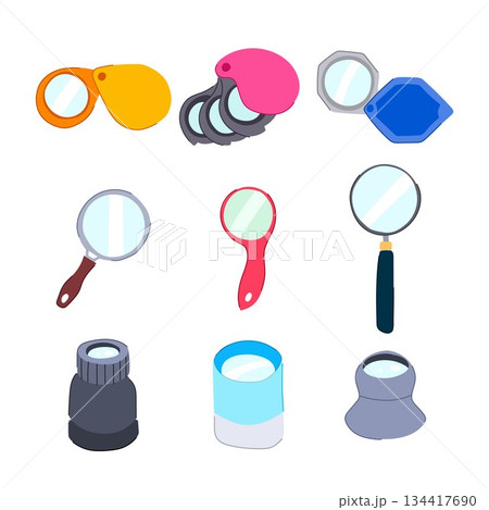 Different magnifying glasses and loupes illustrating observation 134417690