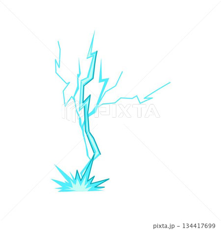 Lightning bolt striking ground showing electrical energy discharge 134417699