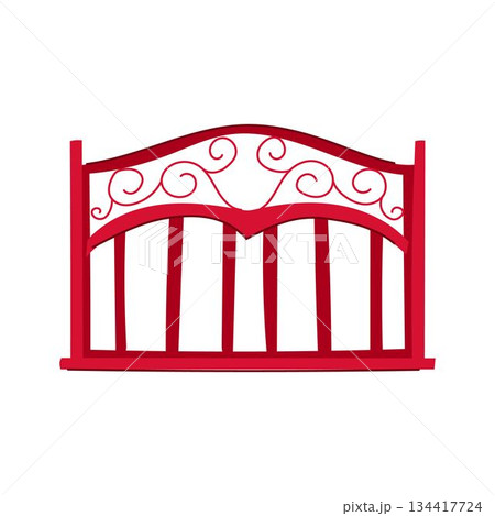 Red decorative fence isolated white background illustration 134417724