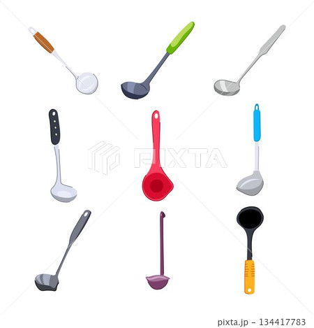 Various kitchen ladles collection for cooking and serving Various kitchen ladles collection for cooking and serving 134417783