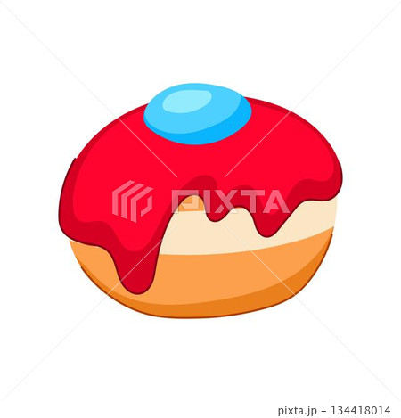 Hanukkah doughnut with red icing celebrating jewish holiday 134418014