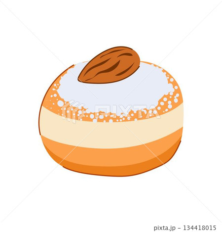 Hanukkah sufganiyot doughnut with powdered sugar and almond Hanukkah sufganiyot doughnut with powdered sugar and almond 134418015