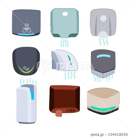 Different hand dryers drying hands in public restrooms Different hand dryers drying hands in public restrooms 134418050