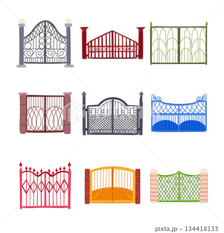Collection of diverse ornamental gates showing various designs Collection of diverse ornamental gates showing various designs 134418133