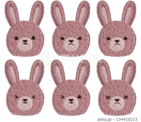 【喜怒哀楽ウサギのぬいぐるみのアイコンセット】手刺繍イラスト素材 【喜怒哀楽ウサギのぬいぐるみのアイコンセット】手刺繍イラスト素材 134418213