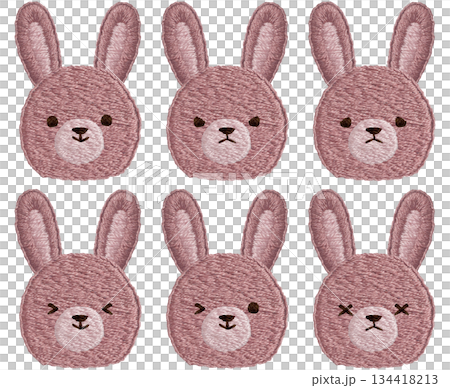 【喜怒哀楽ウサギのぬいぐるみのアイコンセット】手刺繍イラスト素材 【喜怒哀楽ウサギのぬいぐるみのアイコンセット】手刺繍イラスト素材 134418213