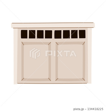 Beige garage door illustration with window accents 134418225