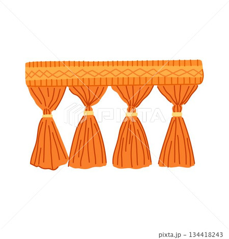 Orange decorative border trim with hanging tassels Orange decorative border trim with hanging tassels 134418243