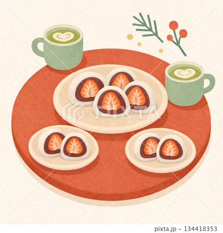 苺大福｜和菓子｜朱色の円卓　Generative AI 134418353