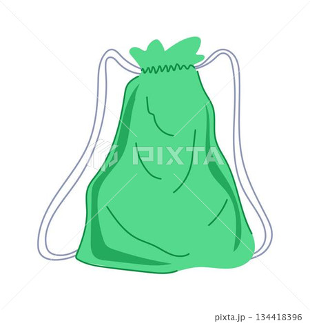 Green drawstring sack backpack carrying personal items 134418396