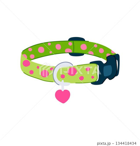 Dog collar with pink dots and heart tag 134418434