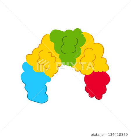 Colorful clown wig representing fun and entertainment Colorful clown wig representing fun and entertainment 134418589